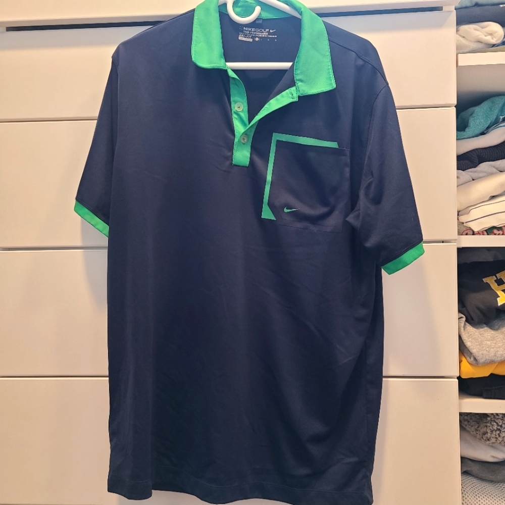 Nike Golf Polo. Navy + Green. Large.